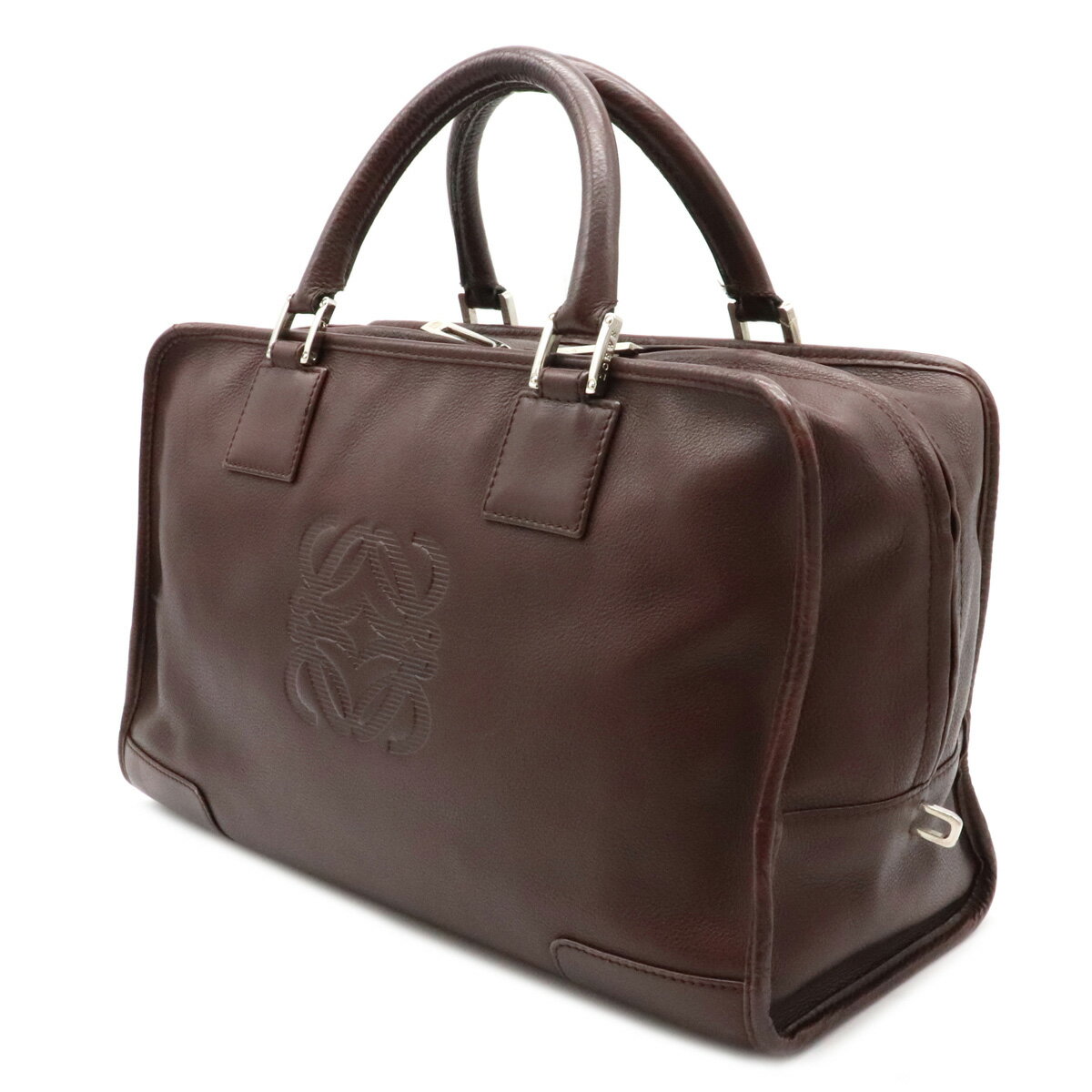 【バッグ】LOEWE ロエベ アマソナ35 アナグラム ハンドバッグ ミニボストン レザー ブラウン 茶 シルバー金具 【中古】