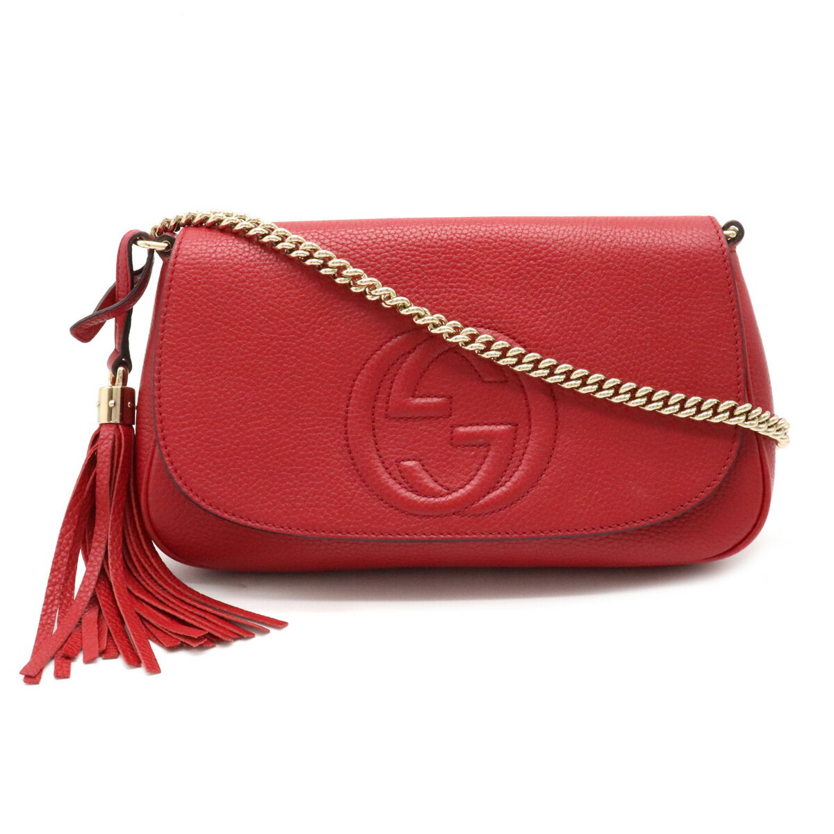【バッグ】GUCCI グッチ ソーホー フリンジ タッセル チェーンショルダーバッグ 斜め掛け レザー レッド 赤 ゴールド金具 336752 【中古】