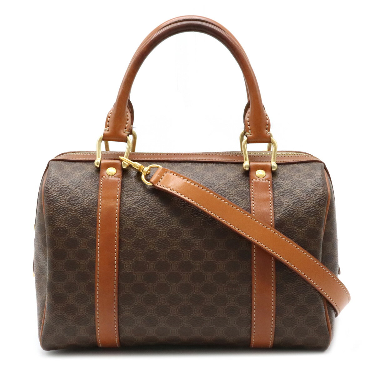 【バッグ】CELINE セリーヌ マカダム柄 ハンドバッグ ミニボストンバッグ 2WAY ショルダーバッグ 斜め掛け PVC レザー ダークブラウン 茶 ブラウン 【中古】のサムネイル
