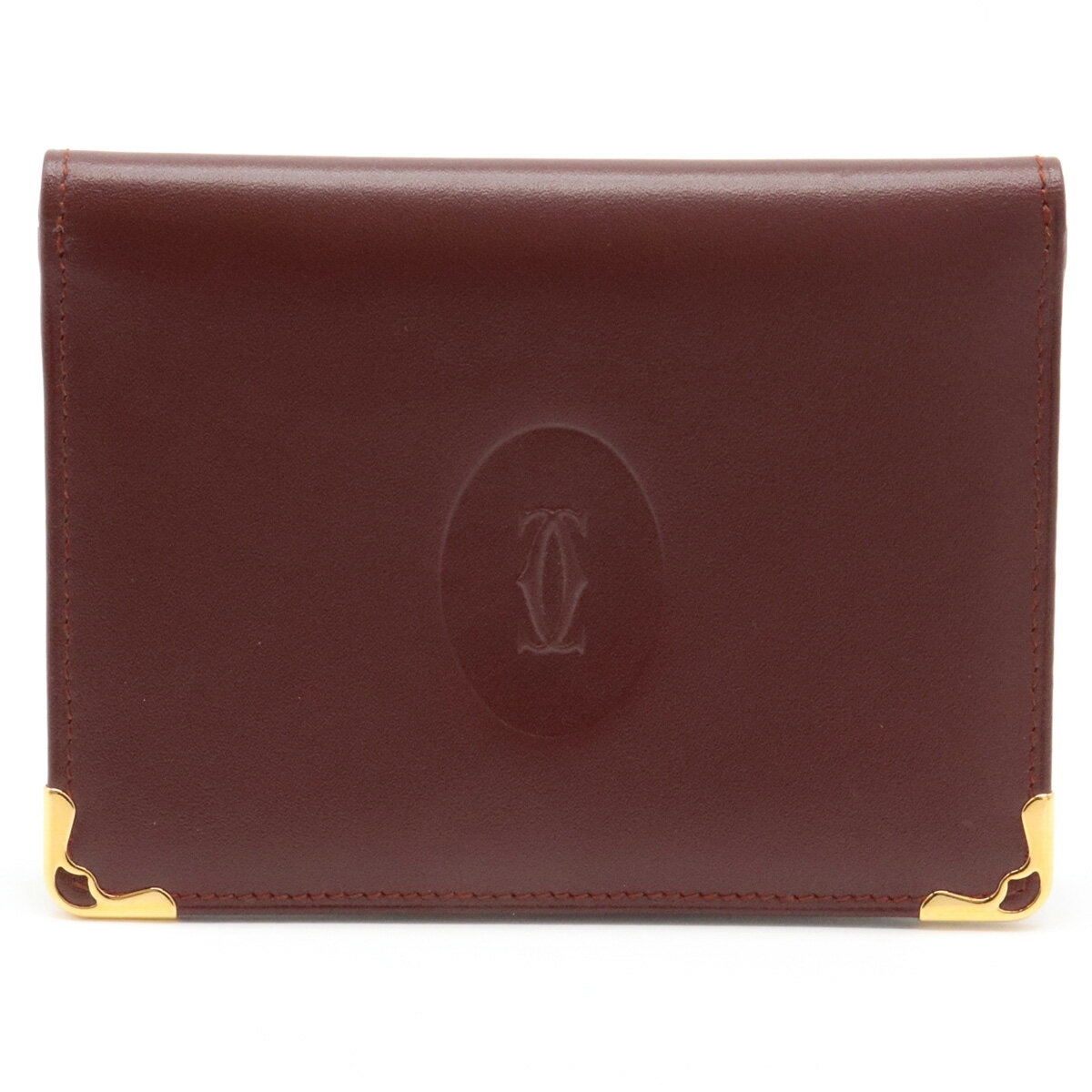【未使用品】Cartier カルティエ マストライン カードケース パスケース 名刺入れ 二つ折り 2つ折り レザー カーフ ボルドー ゴールド金具 【中古】