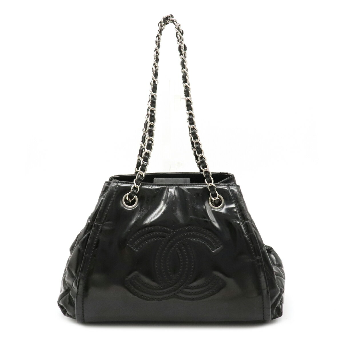 【バッグ】CHANEL シャネル マトラッセ チェーンバッグ ショルダーバッグ セミショルダー パテントレザー ブラック 黒 シルバー金具 【中古】