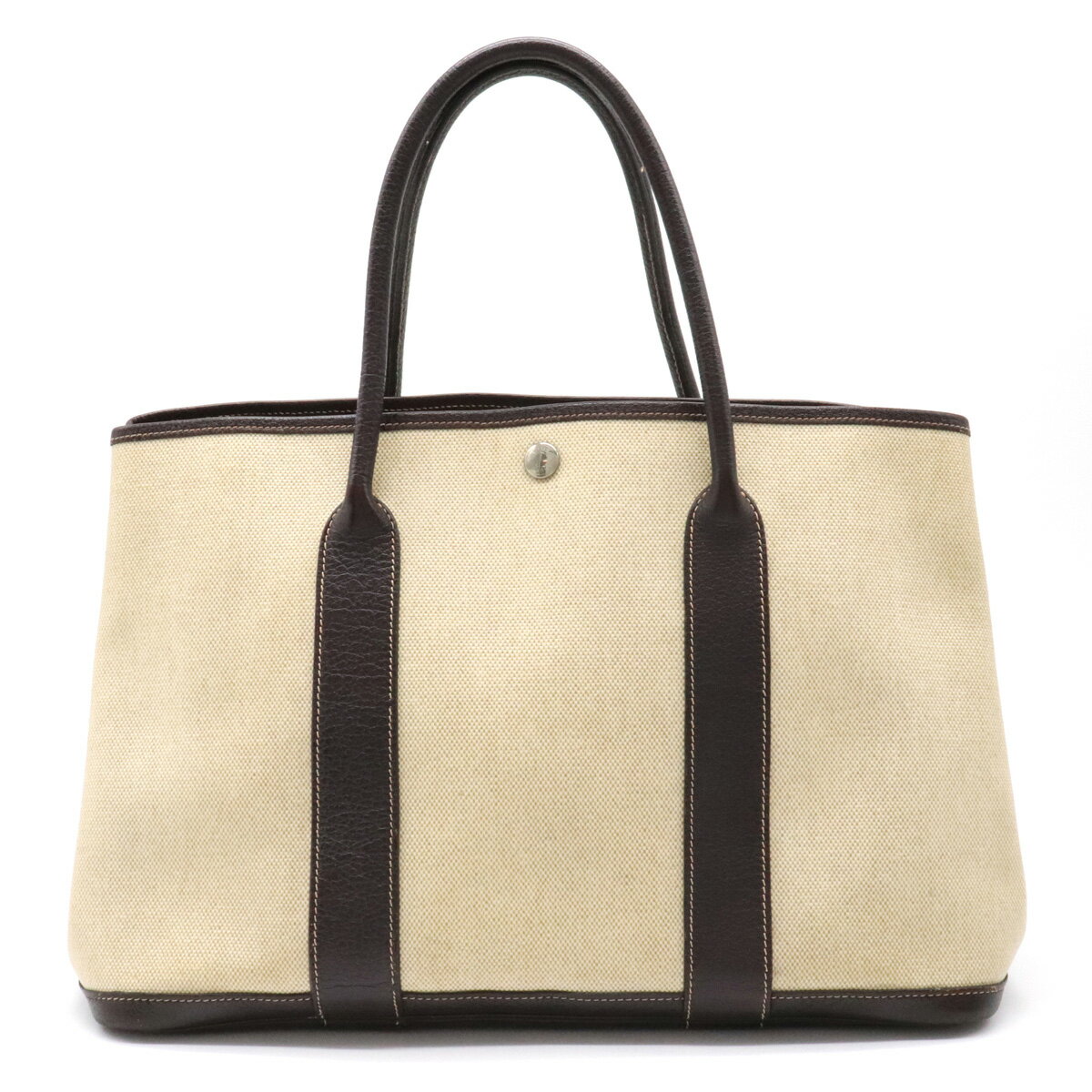 【バッグ】HERMES エルメス ガーデンパーティPM トートバッグ ハンドバッグ トワルアッシュ ブッフル レザー ベージュ ダークブラウン T刻印 【中古】のサムネイル