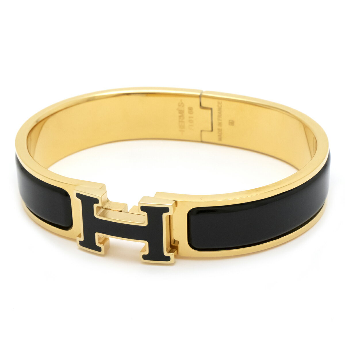 【新品未使用品】【ジュエリー】HERMES エルメス クリッククラック クリックアッシュ PM ブレス ブレスレット バングル ブラック 黒 ゴールド GPのサムネイル