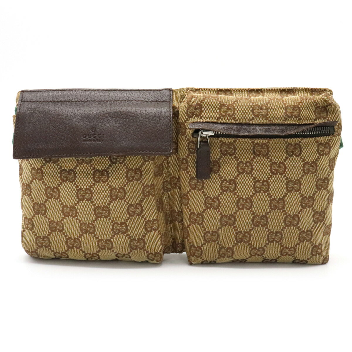 【バッグ】GUCCI グッチ GGキャンバス シェリーライン ボディバッグ ウエストポーチ ヒップバッグ レザー カーキベージュ ダークブラウン 茶 28566 【中古】