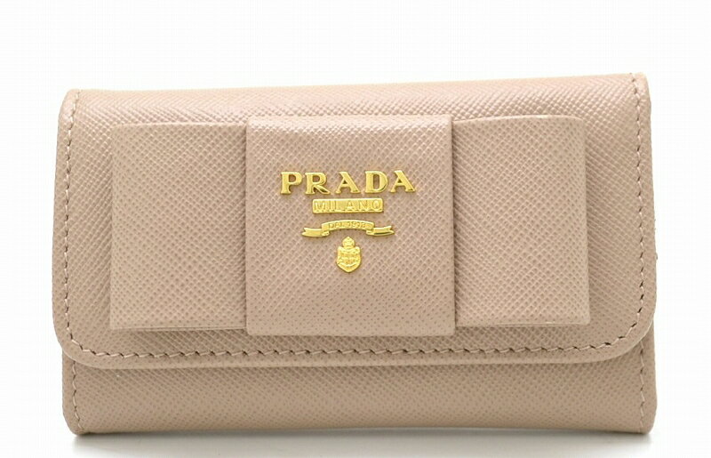 【新品未使用品】PRADA プラダ 6連キーケース リボン SAFFIANO FIOCCO 型押しレザー CAMMEO ピンクベージュ ゴールド金具 1M0222【k】【Blumin/森田質店】【質屋出店】