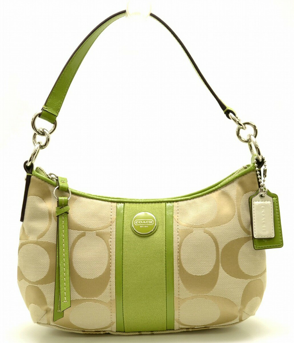 【バッグ】COACH コーチ シグネチャー ショルダーバッグ セミショルダー ワンショルダー キャンバス レザー ベージュ 緑 ライトグリーン 28206E 【中古】【k】【Blumin/森田質店】【質屋出店】のサムネイル