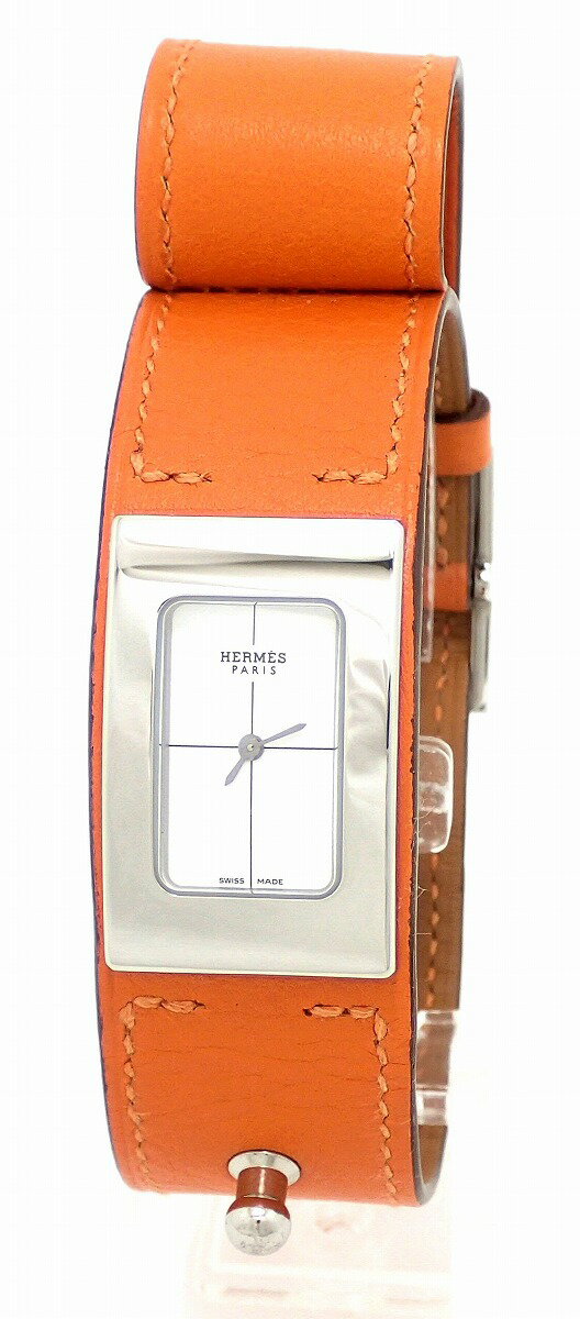 【ウォッチ】HERMES エルメス シェルシュ ミディ ホワイト文字盤 オレンジ 革ベルト レディー ...