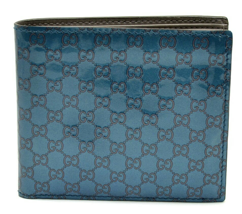 【財布】GUCCI グッチ マイクログッチシマ 二つ折り 財布 パテントレザー ブルーグリーン系 365467 2778 【中古】【u】【Blumin/森田質店】【質屋出店】