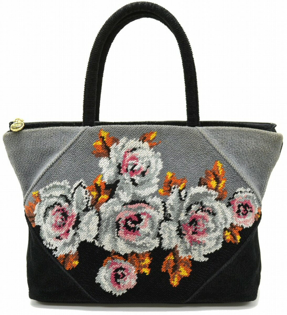 【バッグ】FEILER フェイラー ハンドバッグ フラワーモチーフ シュニール織 ブラック グレー マルチカラー 【中古】【k】【Blumin/森田質店】【質屋出店】のサムネイル