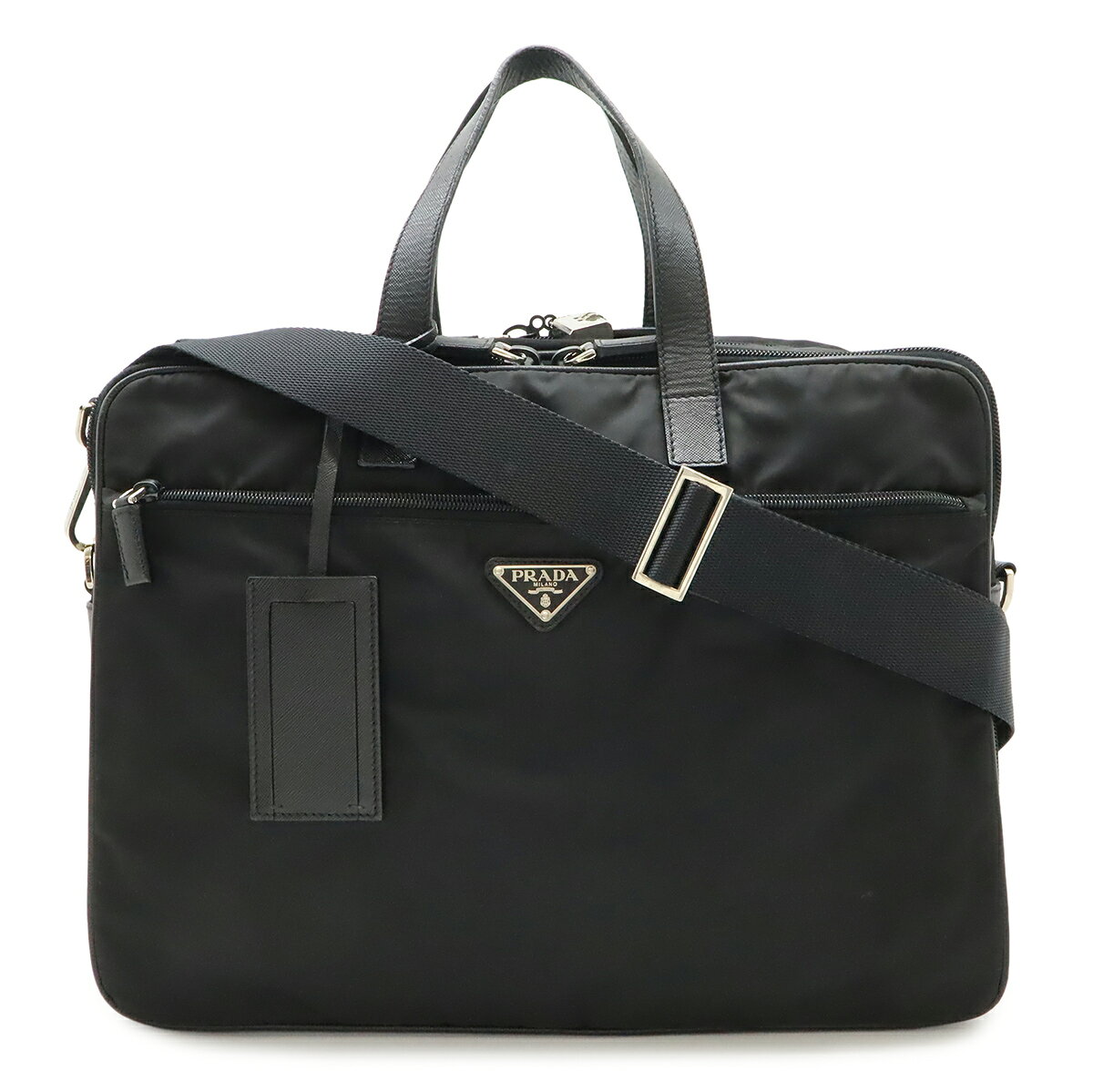 PRADA プラダ トライアングルロゴ ビジネスバッグ ブリーフケース 2WAY ショルダーバッグ ナイロン NERO 黒 ブラック 2VE407 【中古】
