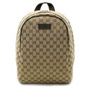 【バッグ】GUCCI グッチ GGキャンバス リュックサック バックパック デイパック レザー カーキベージュ ダークブラウン 茶 アウトレット品 449906 【中古】