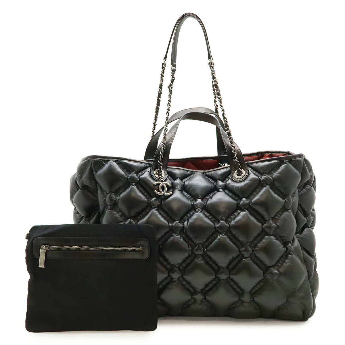 CHANEL シャネル バブルキルト トートバッグ ラージトート 2WAY ハンドバッグ チェーンショルダー 肩掛け レザー ブラック 黒 シルバー金具 【中古】