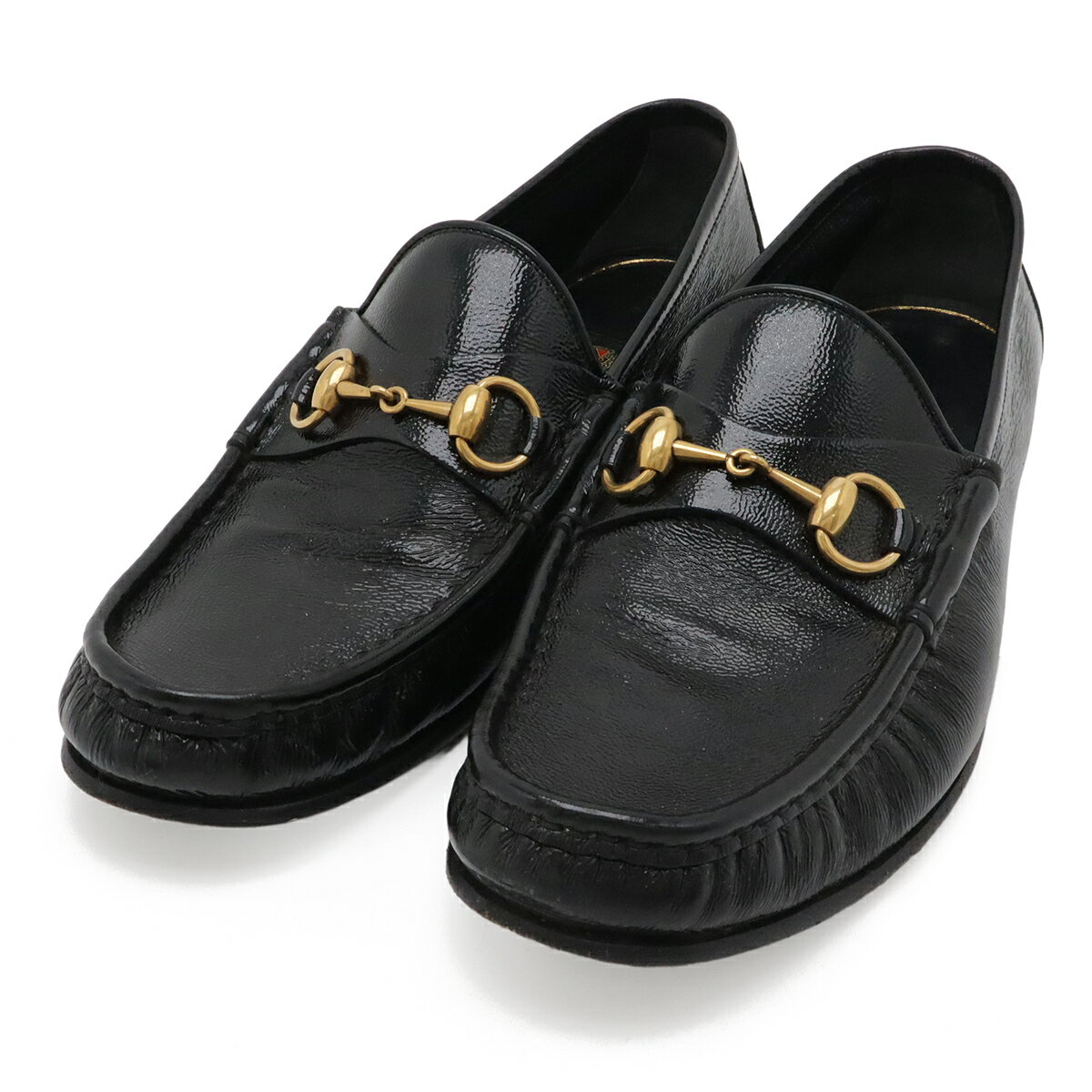 乐天商城 - GUCCI グッチ ホースビット ローファー ビットローファー スリッポン 革靴 エナメル パテントレザー ブラック 黒 ゴールド金具 #7 1/2 約26.5cm 【中古】