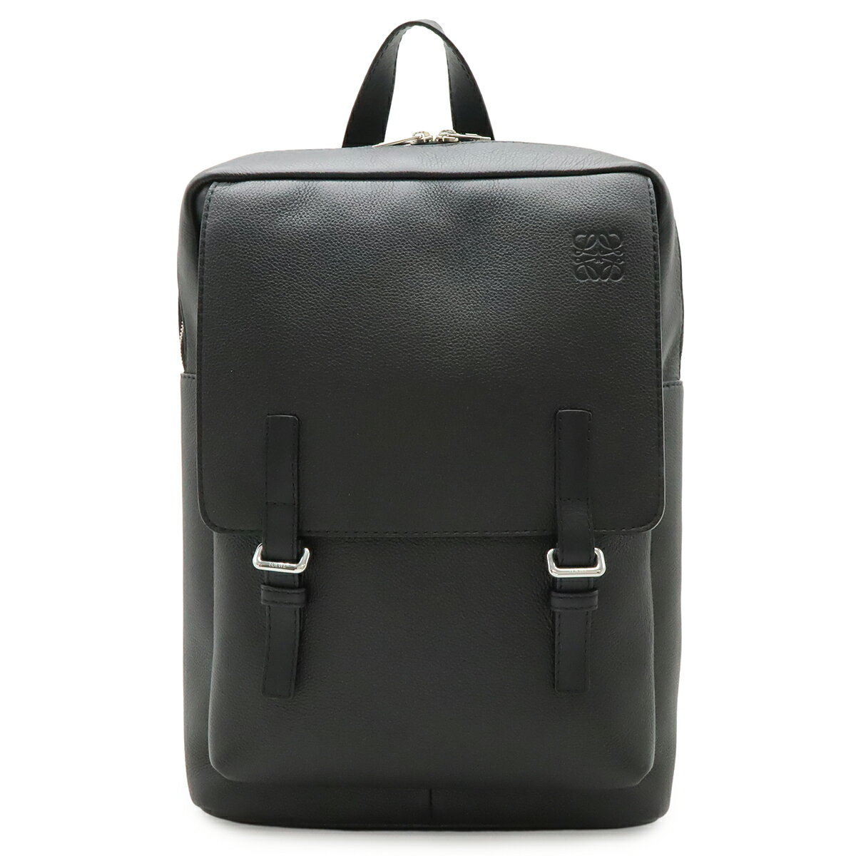 Rakuten - LOEWE ロエベ アナグラム ミリタリーバックパック リュックサック レザー ブラック 黒 シルバー金具 B553J18X01 【中古】