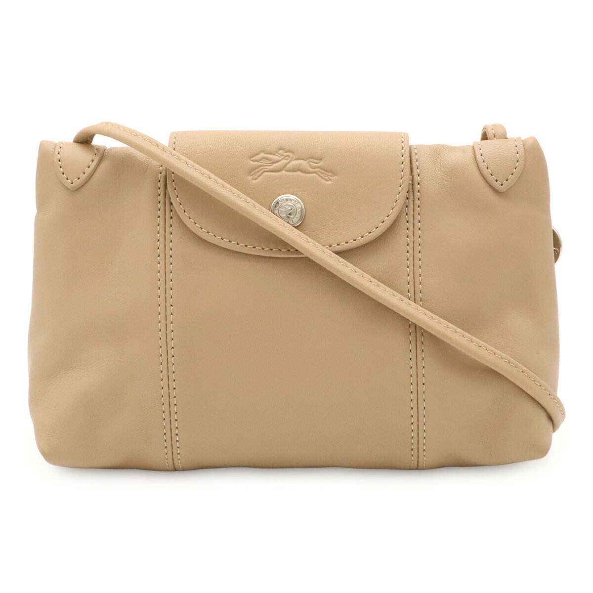 LONGCHAMP ロンシャン ル プリアージュ キュイール ショルダーバッグ ポシェット 斜め掛け レザー ベージュ シルバー金具 