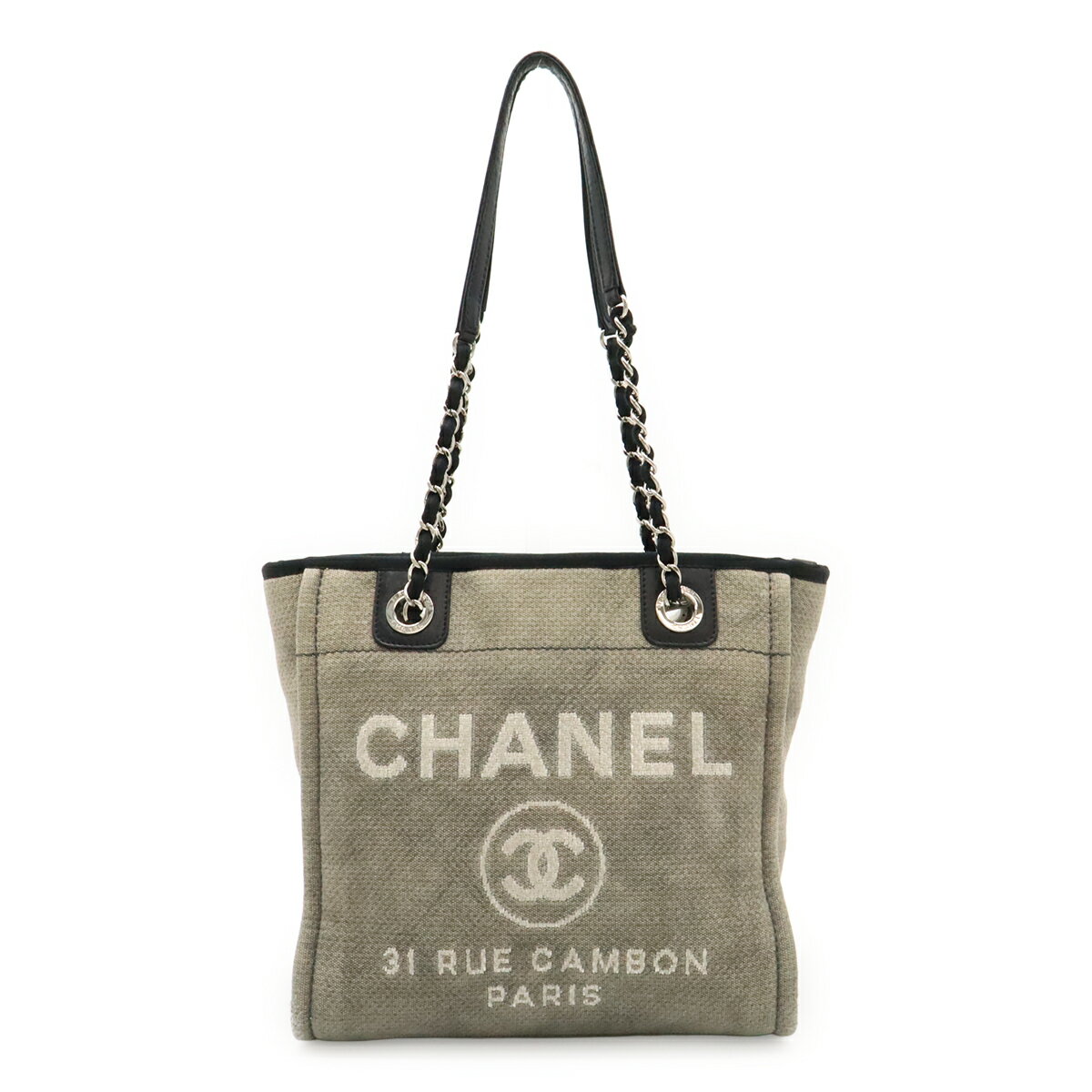 Rakuten - CHANEL シャネル ドーヴィル トートバッグ ショルダーバッグ チェーンショルダー キャンバス レザー グレー ブラック 黒 A66939 【中古】