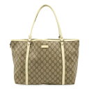 GUCCI グッチ GGスプリーム トートバッグ ショルダーバッグ ショルダートート PVC パテントレザー ダークベージュ アイボリー ゴールド金具 197953 【中古】