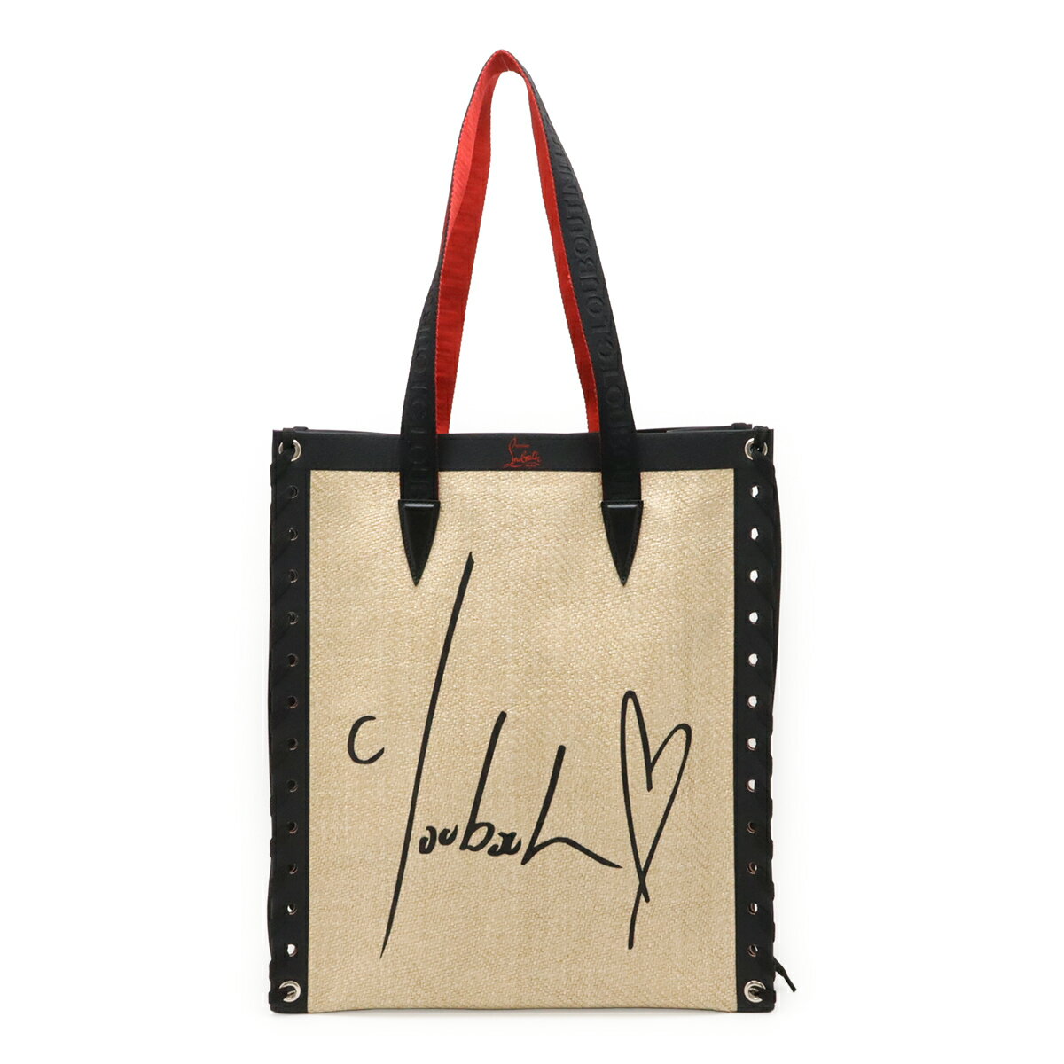 Rakuten - Christian Louboutin クリスチャン ルブタン Cabalace Smal カバレース トートバッグ ショルダーバッグ ラフィア ベージュ ブラック 黒 レッド 赤 【中古】