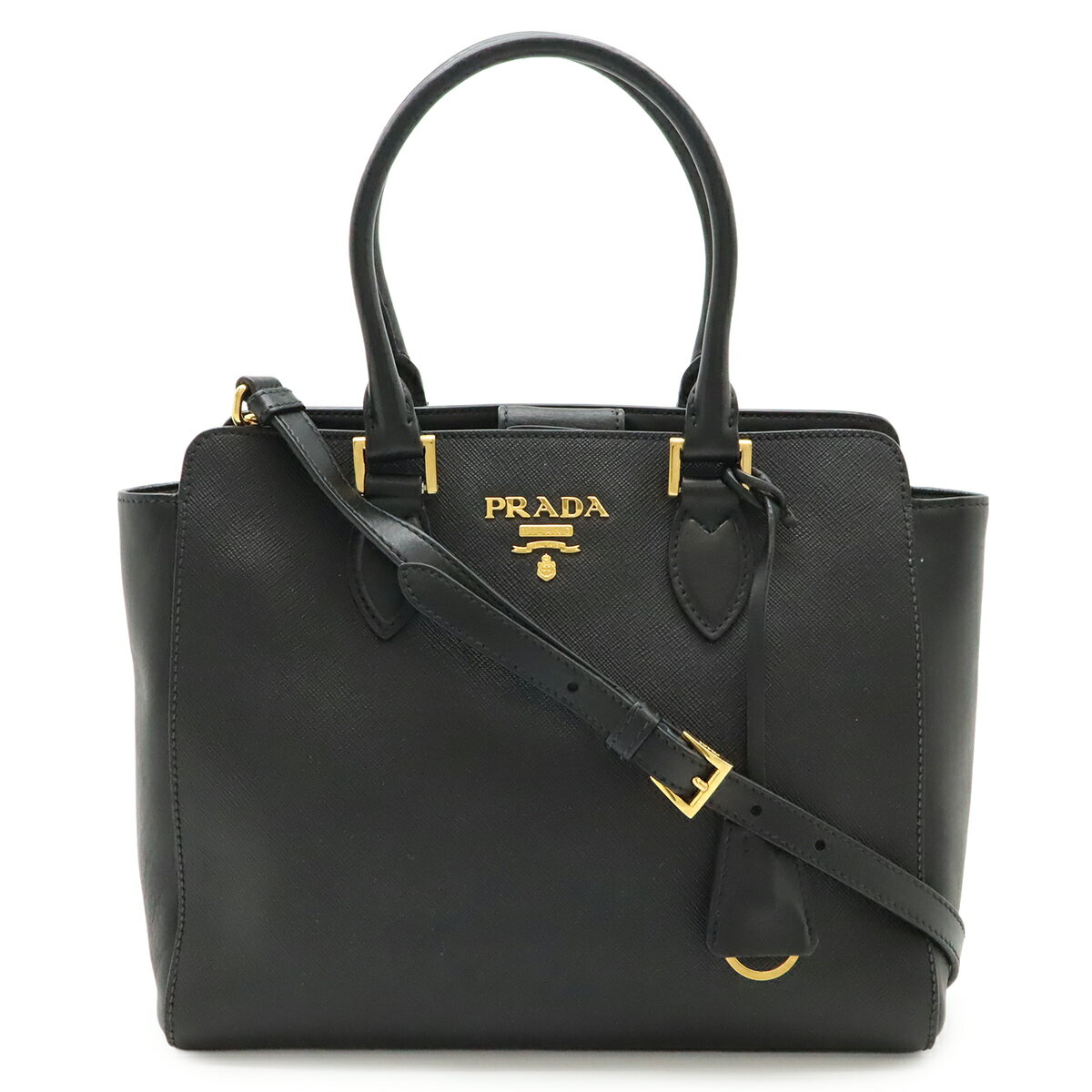 PRADA - PRADA プラダ SAFFIANO ハンドバッグ 2WAY ショルダーバッグ 斜め掛け サフィアーノ レザー NERO 黒 ブラック ゴールド金具 1BA113 【中古】