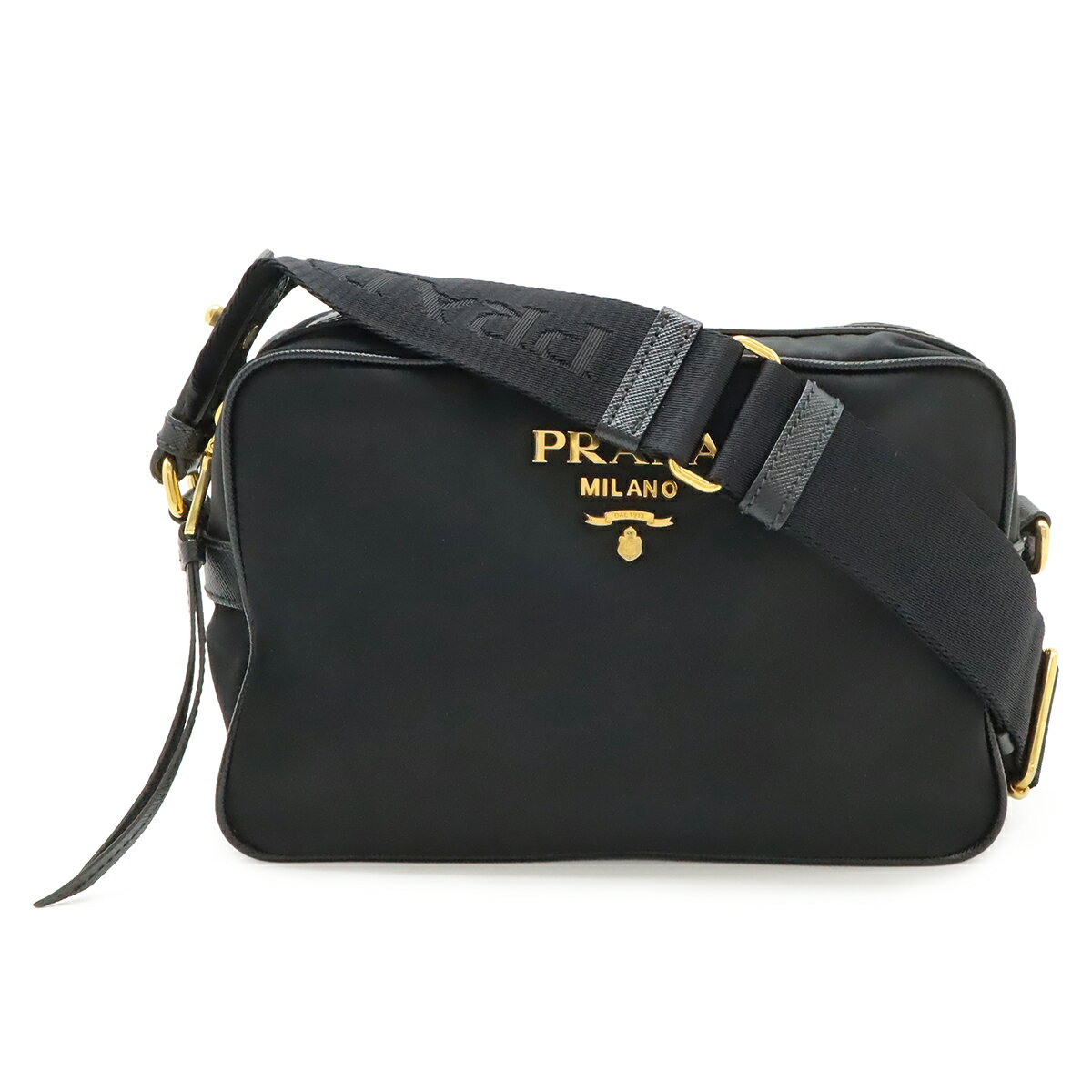 Rakuten - PRADA プラダ ショルダーバッグ ポシェット 斜め掛け 2WAY ポーチ クラッチバッグ ナイロン レザー NERO ブラック 黒 アウトレット品 1BH089 【中古】