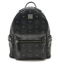 MCM エムシーエム ロゴグラム バックパック リュックサック デイパック レザー スタッズ ブラック 黒 グレー MMK65VE7BK001 【中古】