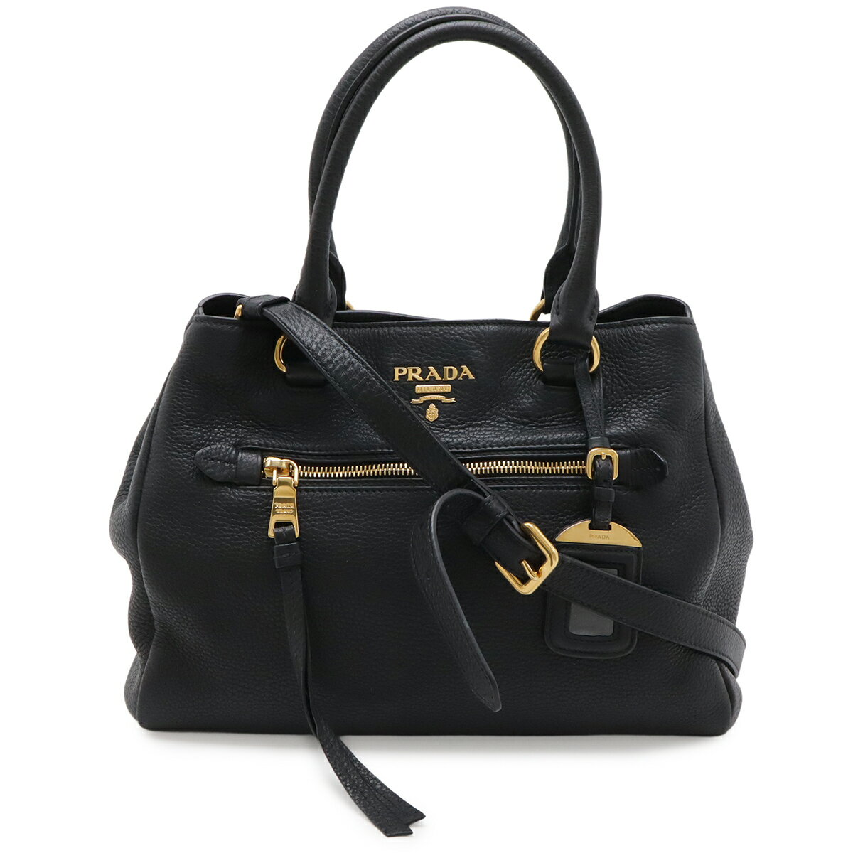 Rakuten - PRADA プラダ VITELLO PHENIX ハンドバッグ トートバッグ 2WAY ショルダーバッグ 斜め掛け レザー NERO ブラック 黒 ゴールド金具 1BG044 【中古】