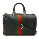 GUCCI グッチ シェリーライン ハンドバッグ ミニボストンバッグ 2WAY ショルダーバッグ レザー ブラック グリーン レッド ゴールド金具 247205...