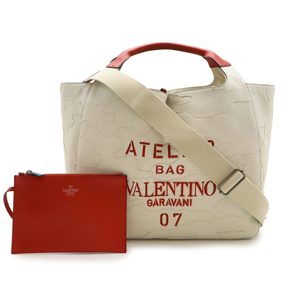 VALENTINO GARAVANI ヴァレンティノ ガラヴァーニ バレンチノ アトリエ 07 カモフラージュ エディション トートバッグ 2WAY キャンバス ナチュラル 【中古】