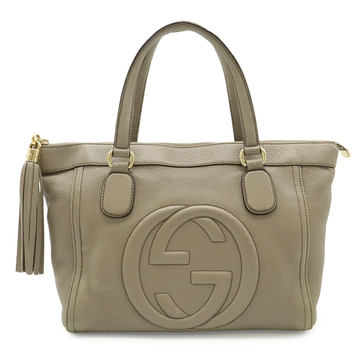 GUCCI - GUCCI グッチ ソーホー インターロッキングG トートバッグ ハンドバッグ フリンジ タッセル レザー ライトグレージュ ゴールド金具 282307 【中古】