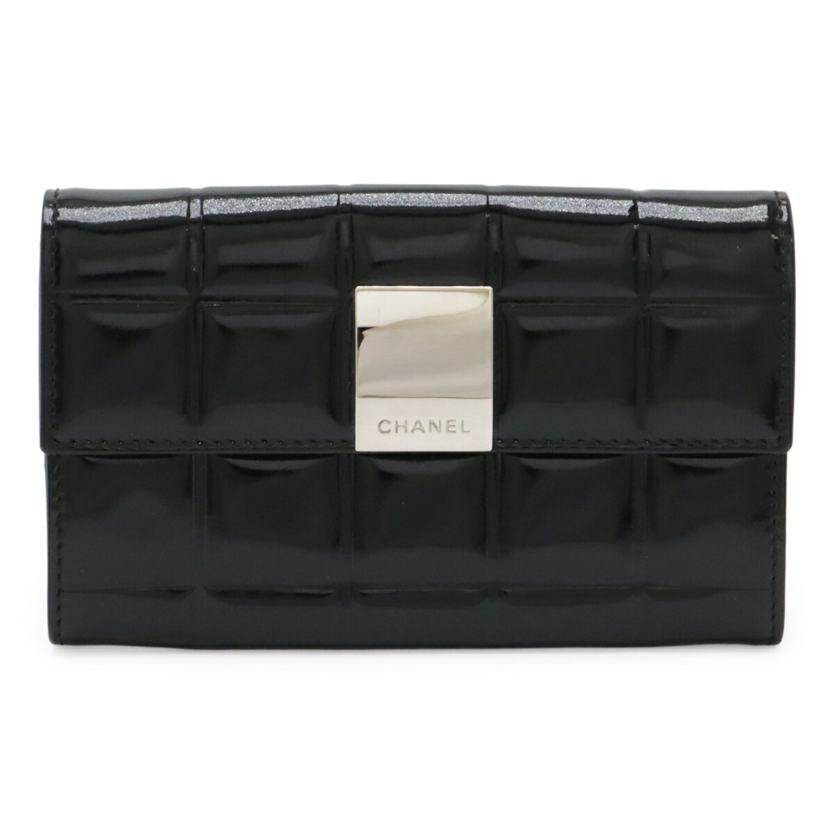 樂天商城 - CHANEL シャネル チョコバー コインケース 小銭入れ コインパース エナメル パテントレザー ブラック 黒 シルバー金具 【中古】