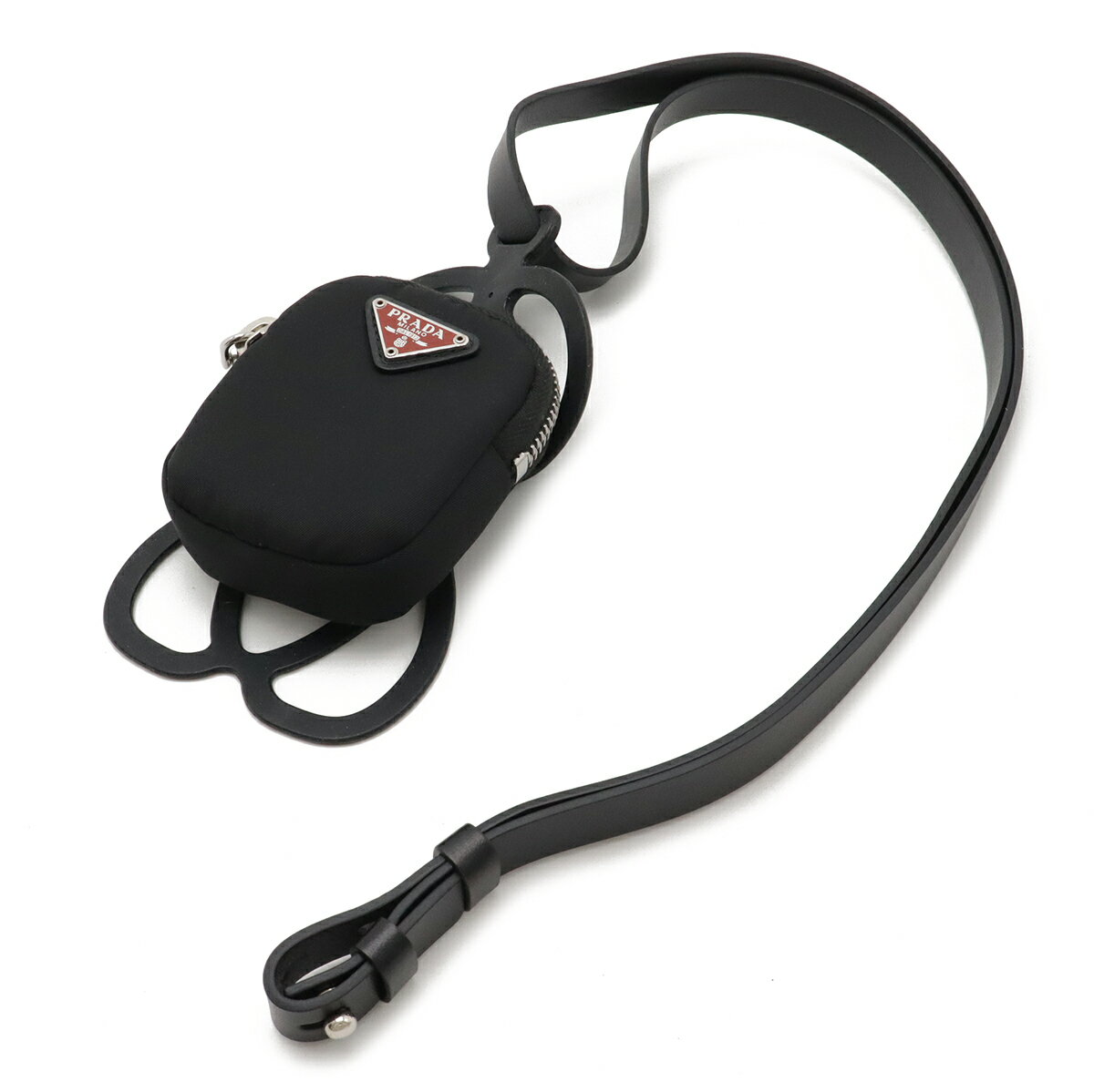 PRADA プラダ スマートフォンケース スマホホルダー ネックストラップ ポーチ付き ラバー ナイロン NERO ブラック 海外ブティック購入品 1ZT001 【中古】