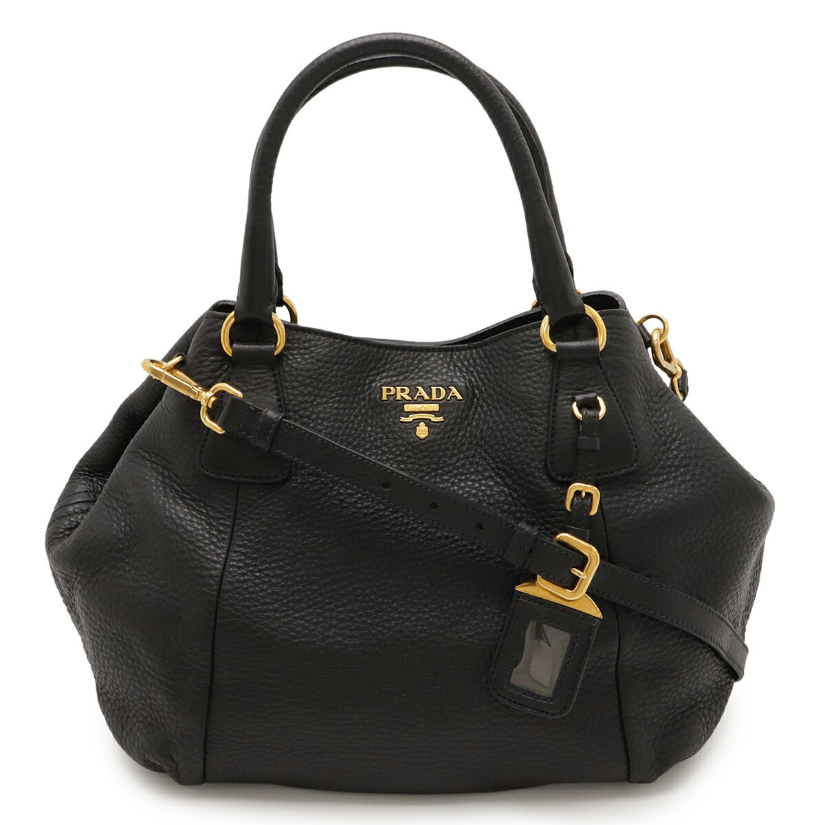PRADA プラダ ヴィッテロダイノ トートバッグ 2WAY ショルダーバッグ 斜め掛け NERO 黒 ブラック ゴールド金具 【中古】