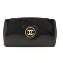 CHANEL シャネル メイクアップ ココマーク ラウンドファスナー 長財布 エナメル パテントレザー ブラック 黒 シルバー金具 A47662 【中古】
