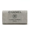 CHANEL シャネル ドーヴィルライン ココマーク フラップウォレット 2つ折長財布 キャンバス レザー ライトグレー A80053 【中古】