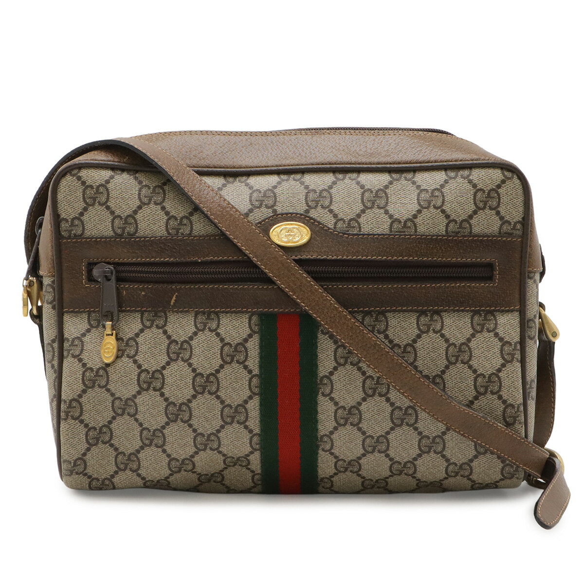 GUCCI - GUCCI グッチ オールドグッチ GGプラス シェリーライン ショルダーバッグ ポシェット PVC レザー ベージュ ブラウン 72.02.005 【中古】
