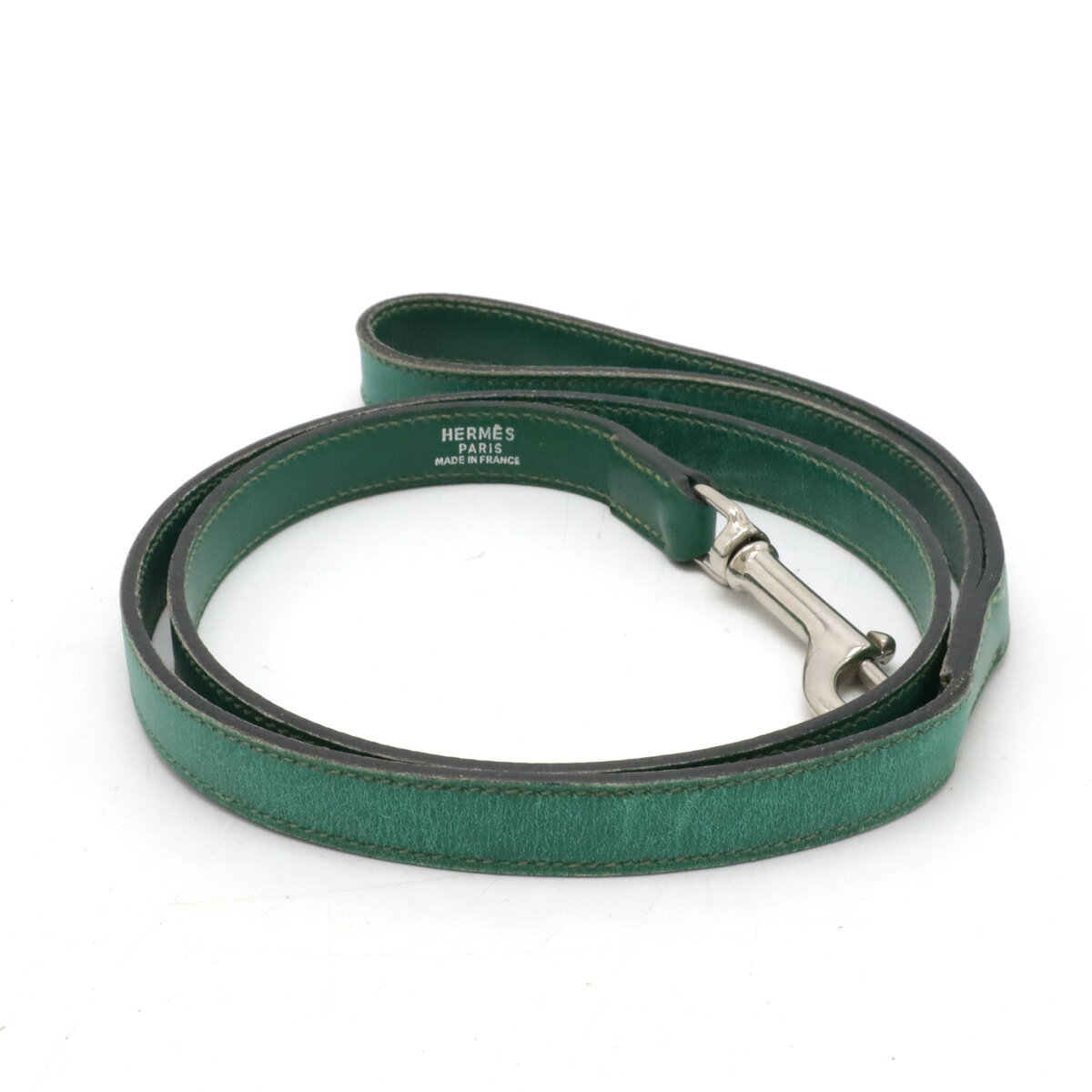 Rakuten - HERMES エルメス ドッグリード ペット 散歩 レザー グリーン 緑 シルバー金具 □G刻印 【中古】