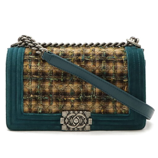 CHANEL シャネル ボーイシャネル マトラッセ ココマーク チェーンショルダーバッグ ベロア ツイード ブラウンマルチカラー グリーン A67775 【中古】 CHANEL シャネル ボーイシャネル マトラッセ ココマーク チェーンショルダーバッグ ベロア ツイード ブラウンマルチカラー グリーン A67775 【中古】