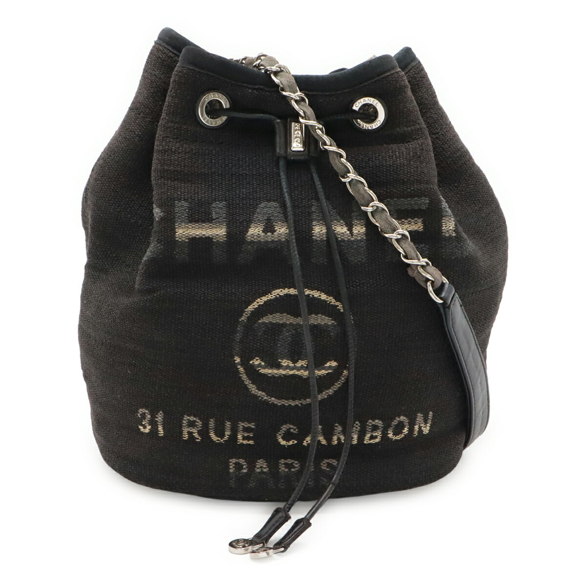 乐天商城 - CHANEL シャネル ドーヴィル ボーダー 巾着 ショルダーバッグ チェーンショルダー キャンバス レザー ネイビー系 マルチカラー シルバー金具 A57536 【中古】