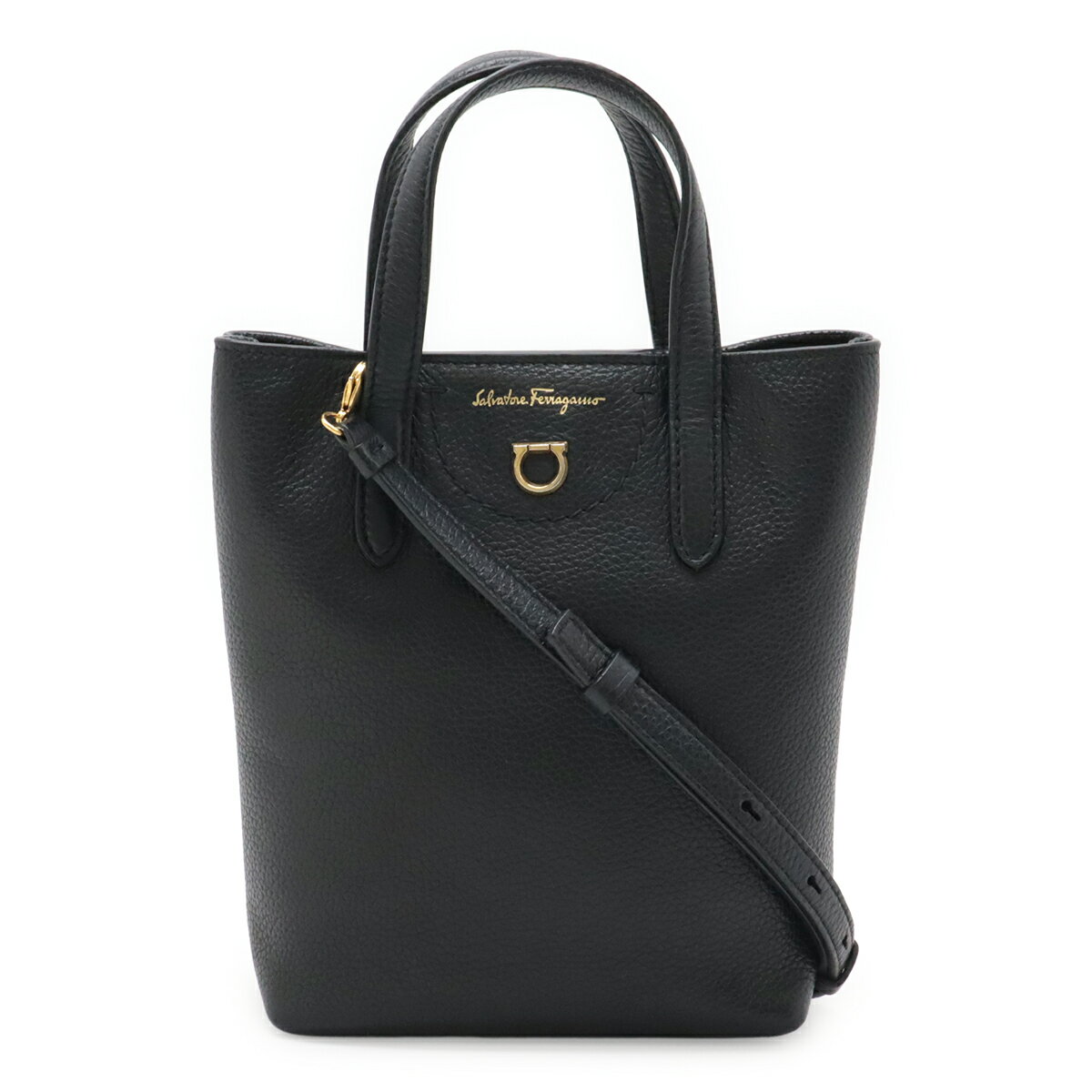 Rakuten - Salvatore Ferragamo サルヴァトーレ フェラガモ ガンチーニ ハンドバッグ ミニバッグ 2WAY ショルダーバッグ レザー ブラック 黒 AU-21/2964 【中古】