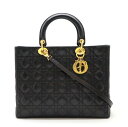 Christian Dior クリスチャン ディオール レディディオール カナージュ ハンドバッグ 2WAY ショルダーバッグ レザー ブラック ゴールド金具 ...