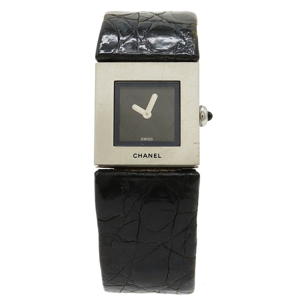 CHANEL シャネル マトラッセ ブラック文字盤 SS 革ベルト レディース QZ クォーツ 腕時計 H0116 【中古】