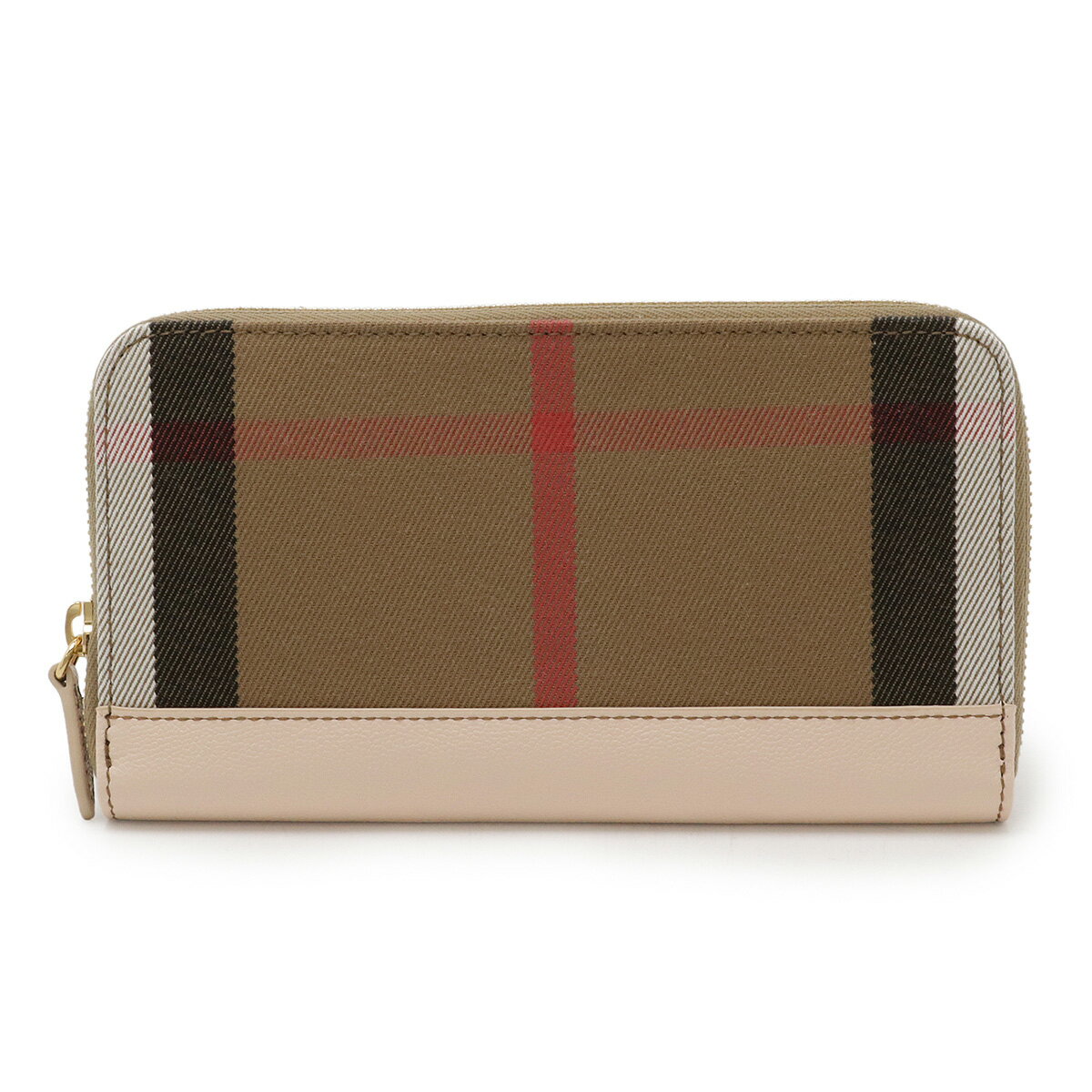 BURBERRY バーバリー ハウスチェック チェック柄 ジップアラウンド ラウンドファスナー 長財布 コットン ブラウン ペールカメオ 8084518 【中古】