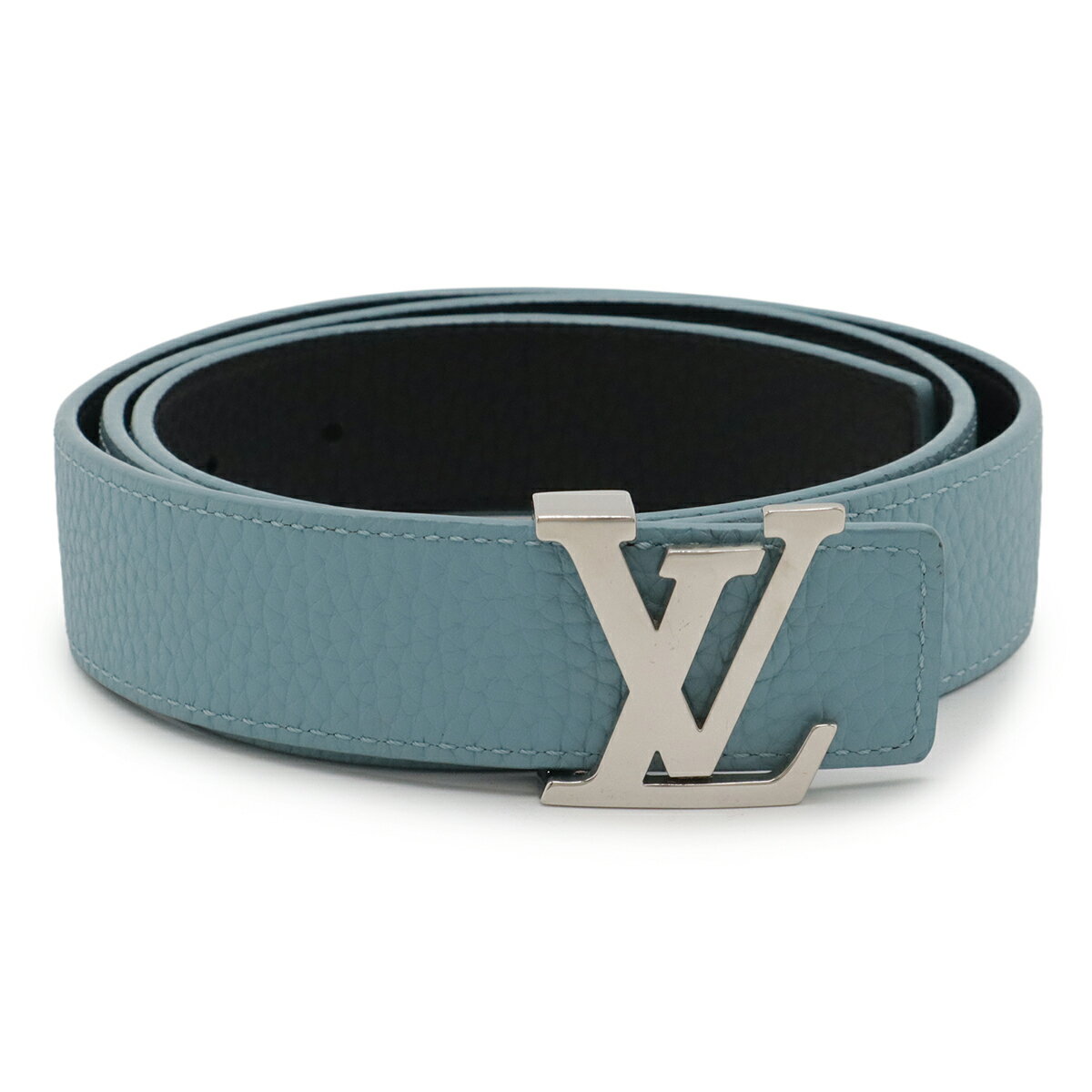 LOUIS VUITTON ルイ ヴィトン サンチュール LV イニシャル ベルト リバーシブル トリヨンレザー ライトブルー ネイビー シルバー金具 #90 M6128U 【中古】