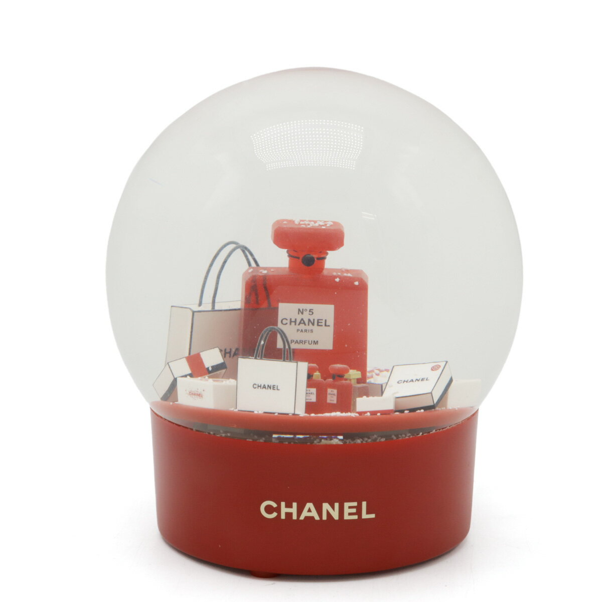 CHANEL シャネル ビッグスノードーム 電動式 オブジェ No.5 香水 瓶 ショッパー ギフトボックス レッド 赤 ホワイト 白 USBケーブル付属なし 【中古】