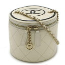 CHANEL シャネル スモール バニティバッグ チェーンショルダー ココマーク カーフスキン アイボリー ブラック ゴールド金具 AP2193 【中古】