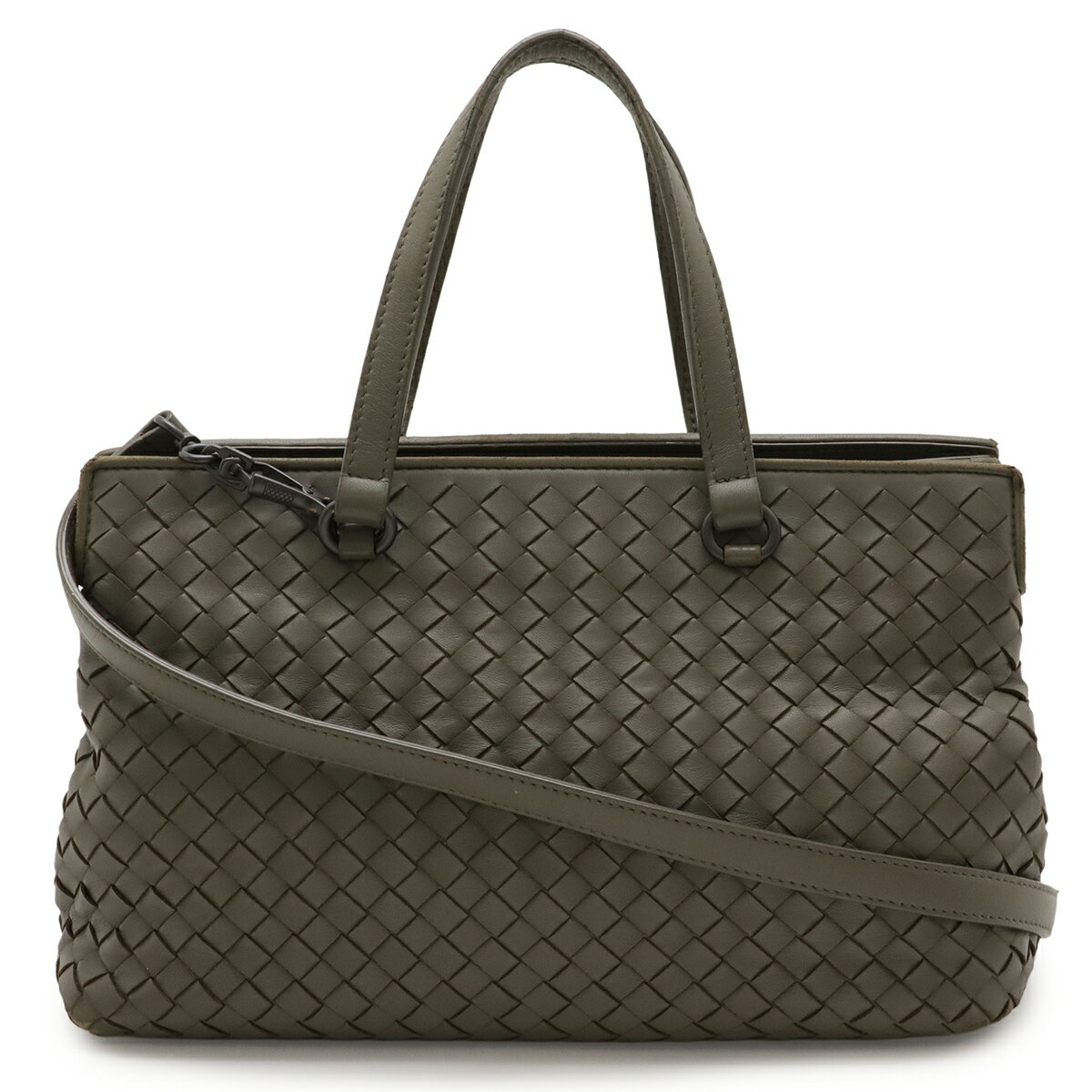 BOTTEGA VENETA ボッテガ ヴェネタ ボッテガベネタ イントレチャート ハンドバッグ 2WAY ショルダーバッグ レザー カーキ 408674 【中古】