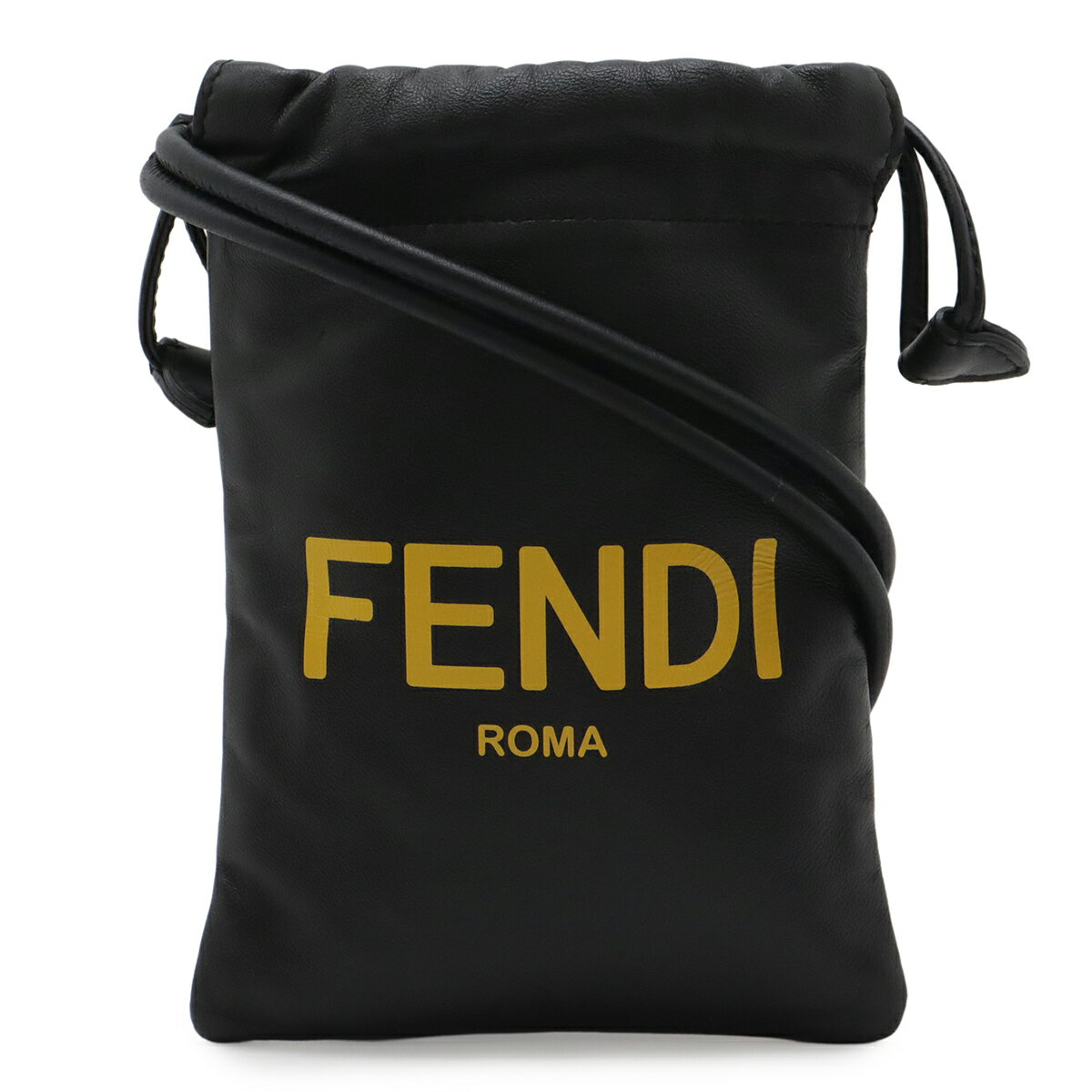 Rakuten - FENDI フェンディ ロゴプリント フォンポーチ フォンホルダー スマホポーチ 巾着型 レザー ブラック 黒 イエロー 黄色 7AR898 【中古】