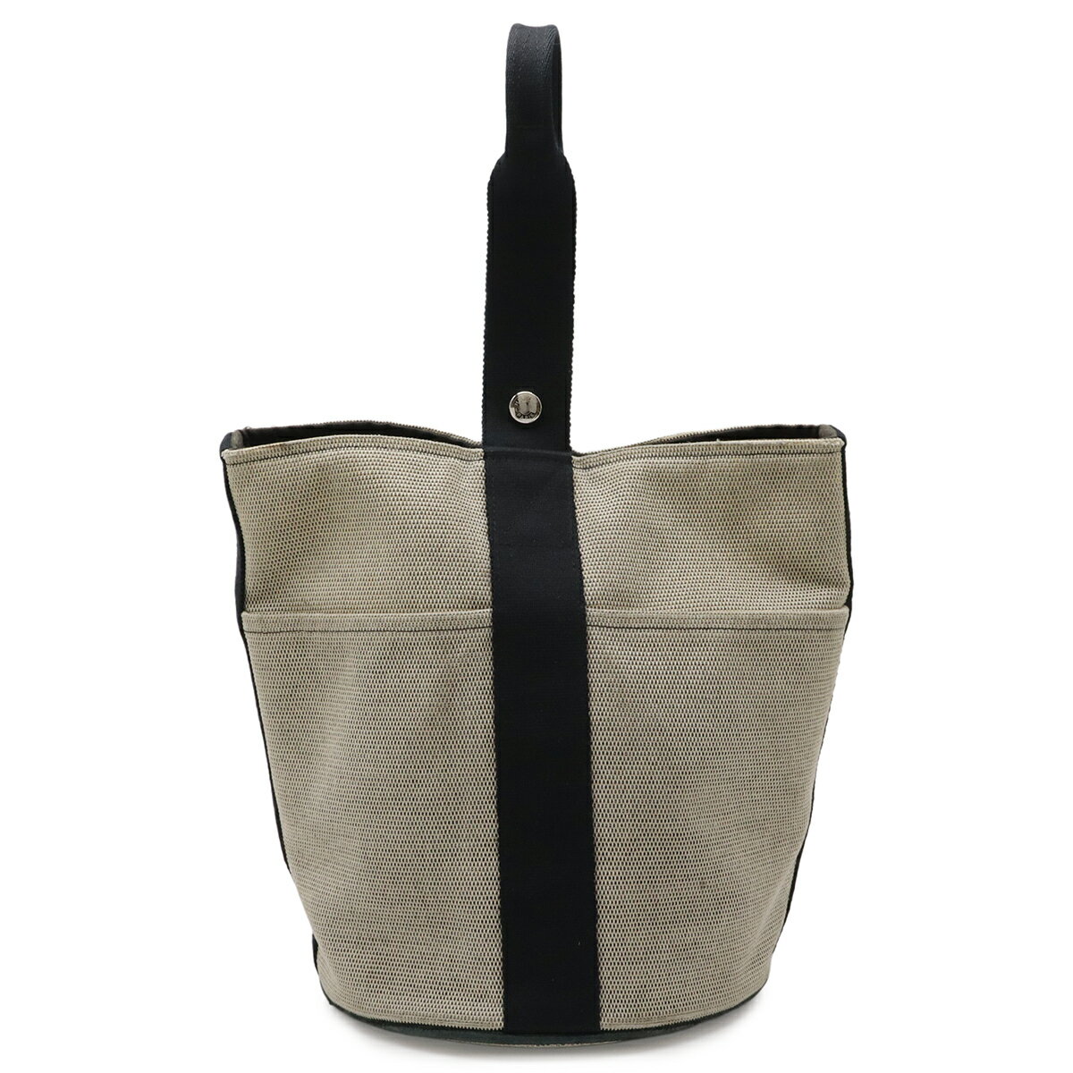 樂天商城 - HERMES エルメス サクソーMM ハンドバッグ トワルアッシュ ベージュ ブラック 黒 シルバー金具 【中古】