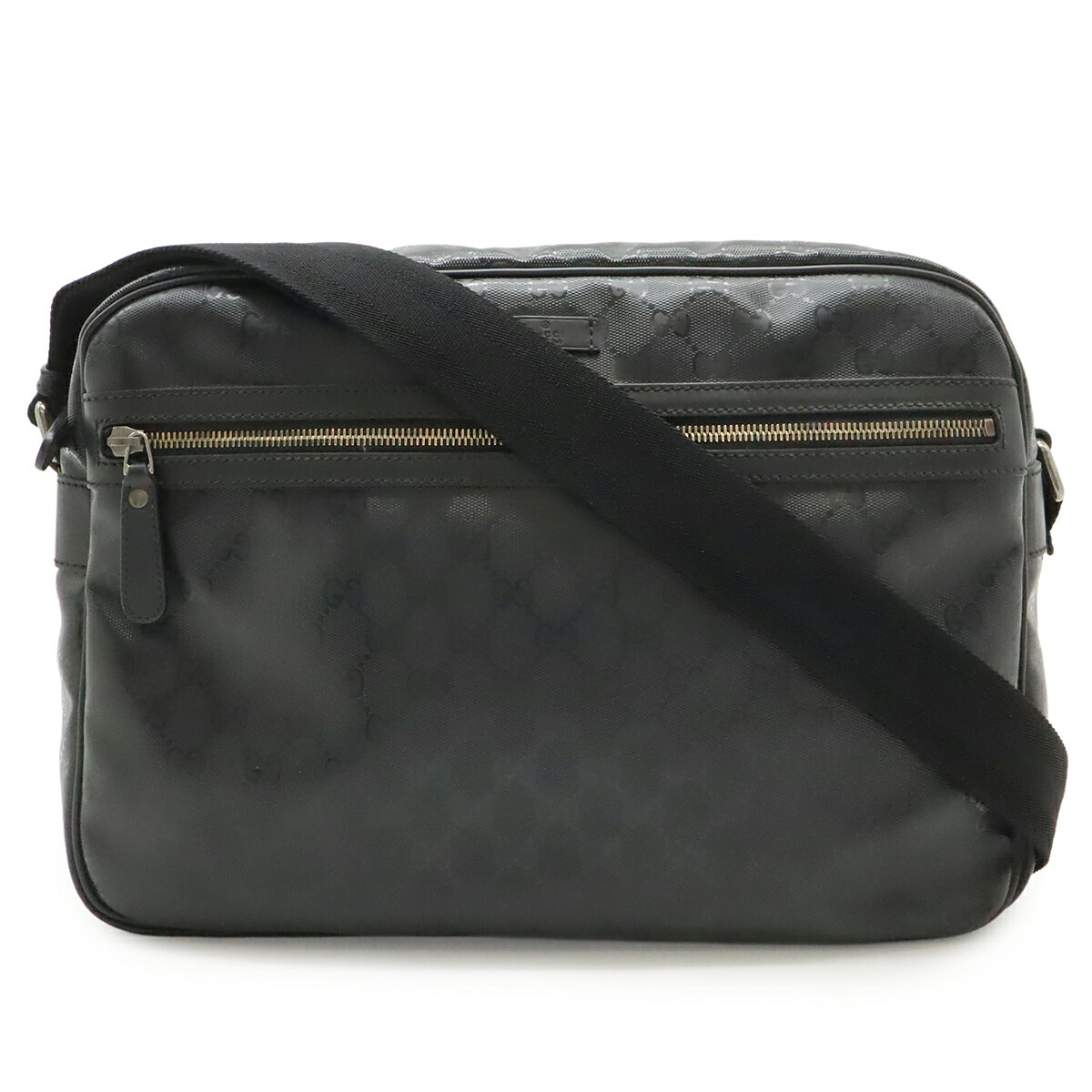 GUCCI - GUCCI グッチ GGインプリメ ショルダーバッグ メッセンジャーバッグ 斜め掛け PVC レザー ブラック 黒 シルバー金具 211107 【中古】