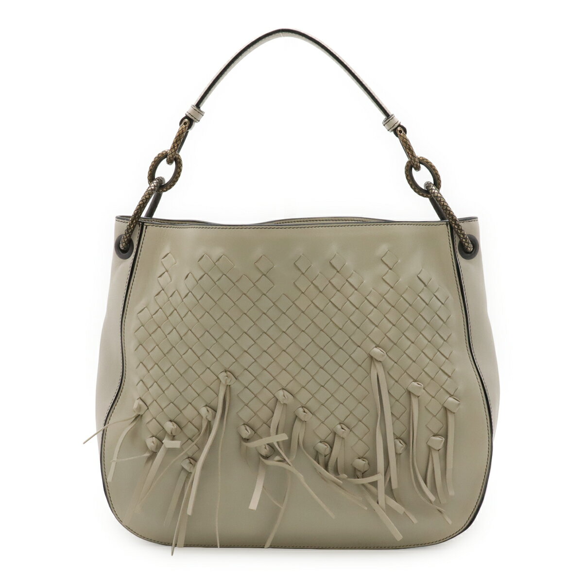乐天商城 - BOTTEGA VENETA ボッテガ ヴェネタ イントレチャート ブリオ ワンショルダー ショルダーバッグ ノット フリンジ レザー ライトグレージュ 494119 【中古】